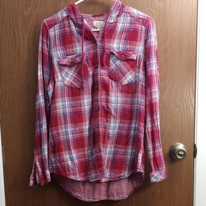 Red Plaid Button-Up Shirt Size M